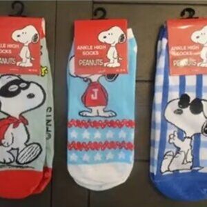 Peanuts Snoopy Ankle High Socks, 3 Pairs Size 9-11